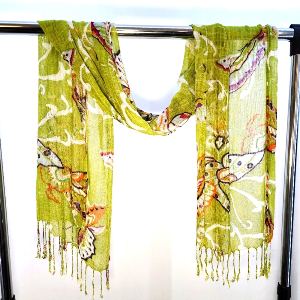 Garden Wings -  Floral Scarf with Fringe